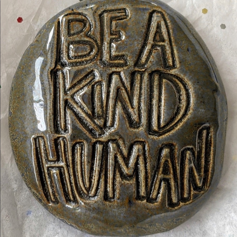 BE A KIND HUMAN Pocket Stone •
Antique Blue Art Glaze - by InnerArtPeace
